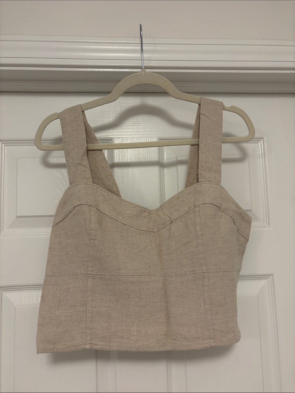 Abercrombie & Fitch Neutral Beige Linen-Look Crop Top